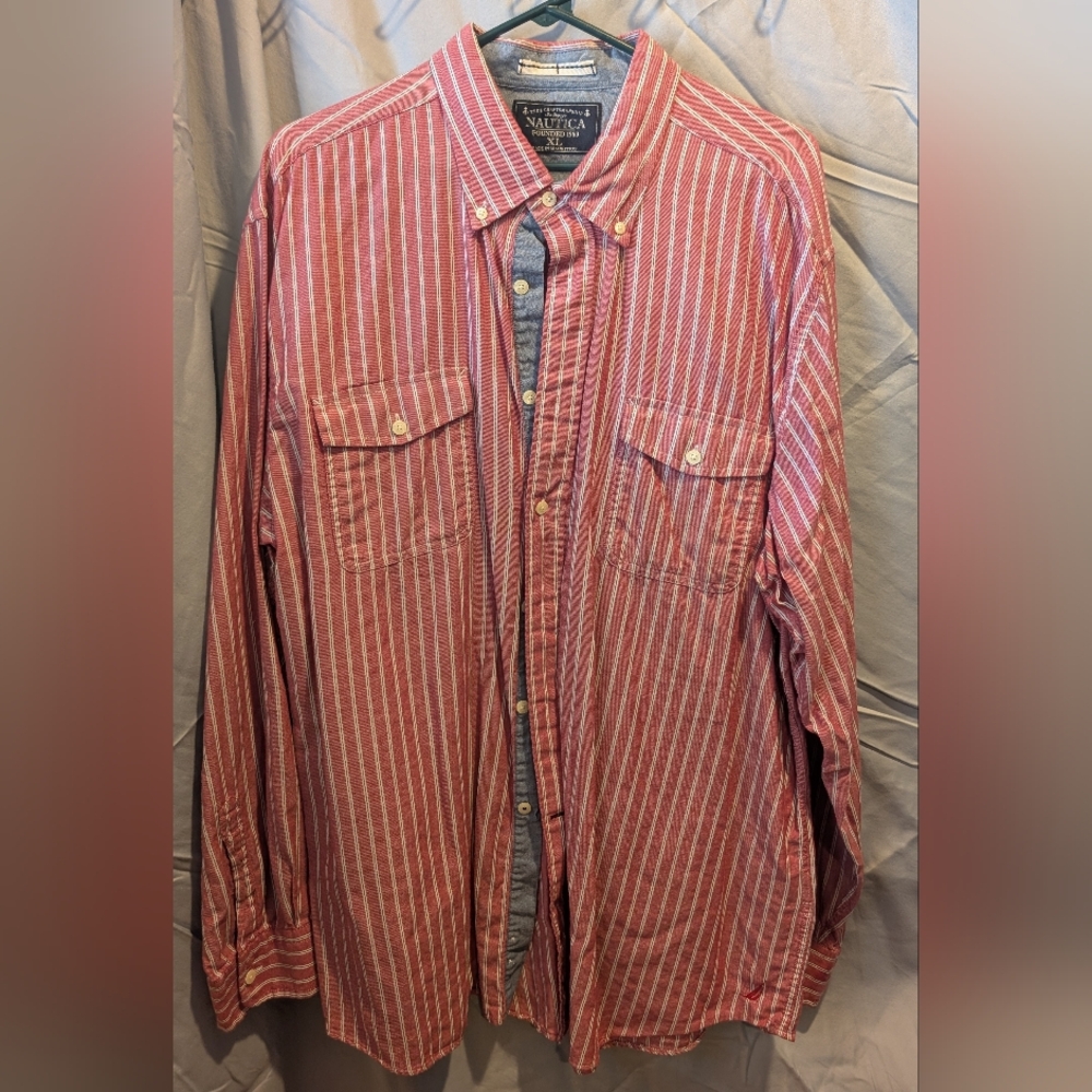 Nautica XL Red Striped Button Up